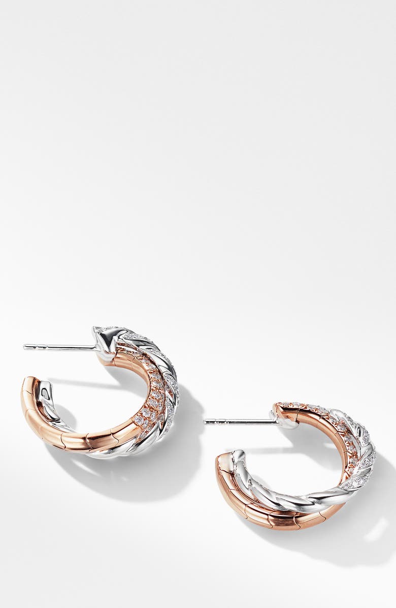 David Yurman Pavéflex Petite Hoop Earrings with Diamonds in 18K Rose Gold, Alternate, color,