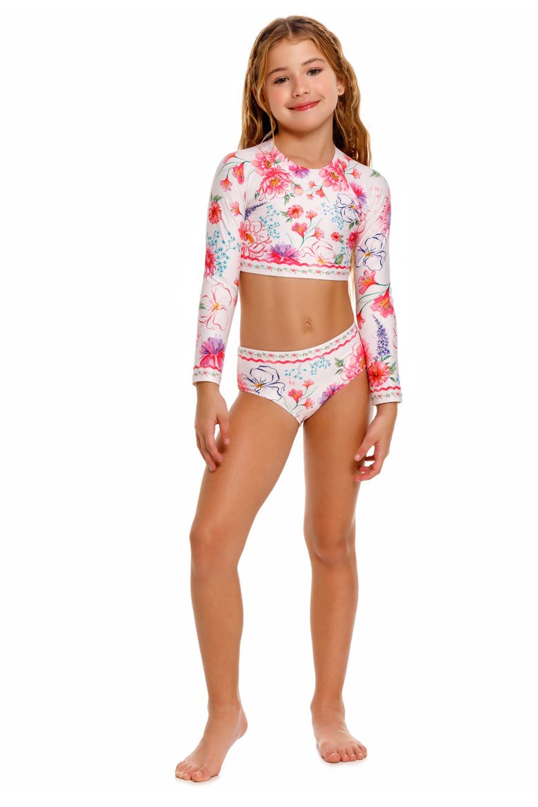 Kids' Caramel Chroma Long Sleeve Two-Piece Rashguard Swimsuit, Alternate, color, WHITE MULTI