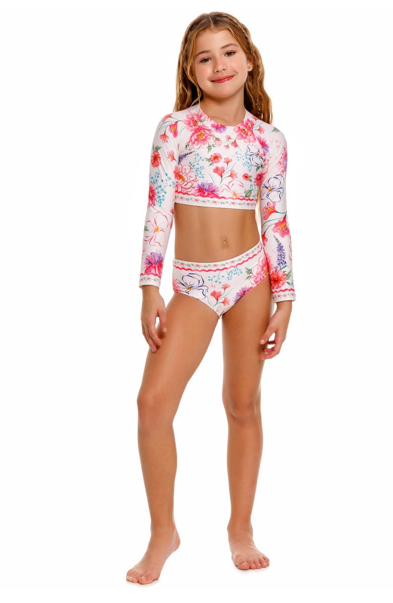 Agua Bendita Kids' Caramel Chroma Long Sleeve Two-Piece Rashguard Swimsuit, Alternate, color, White Multi