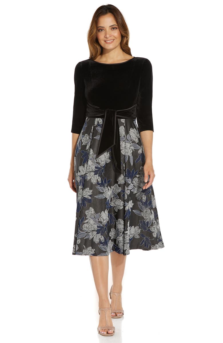 Adrianna Papell Velvet & Metallic Jacquard Cocktail Dress, Alternate, color,