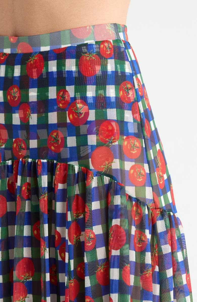 Hutch Maeden Floral Cover-Up Midi Skirt, Alternate, color, Gingham Tomatoes Blue/ Green