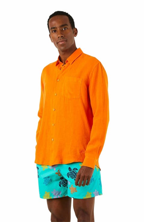 Tシャツ・カットソー VILEBREQUIN SS25 Long-sleeved linen shirt (CRSU3U00 390) Men Linen Shirt Solid