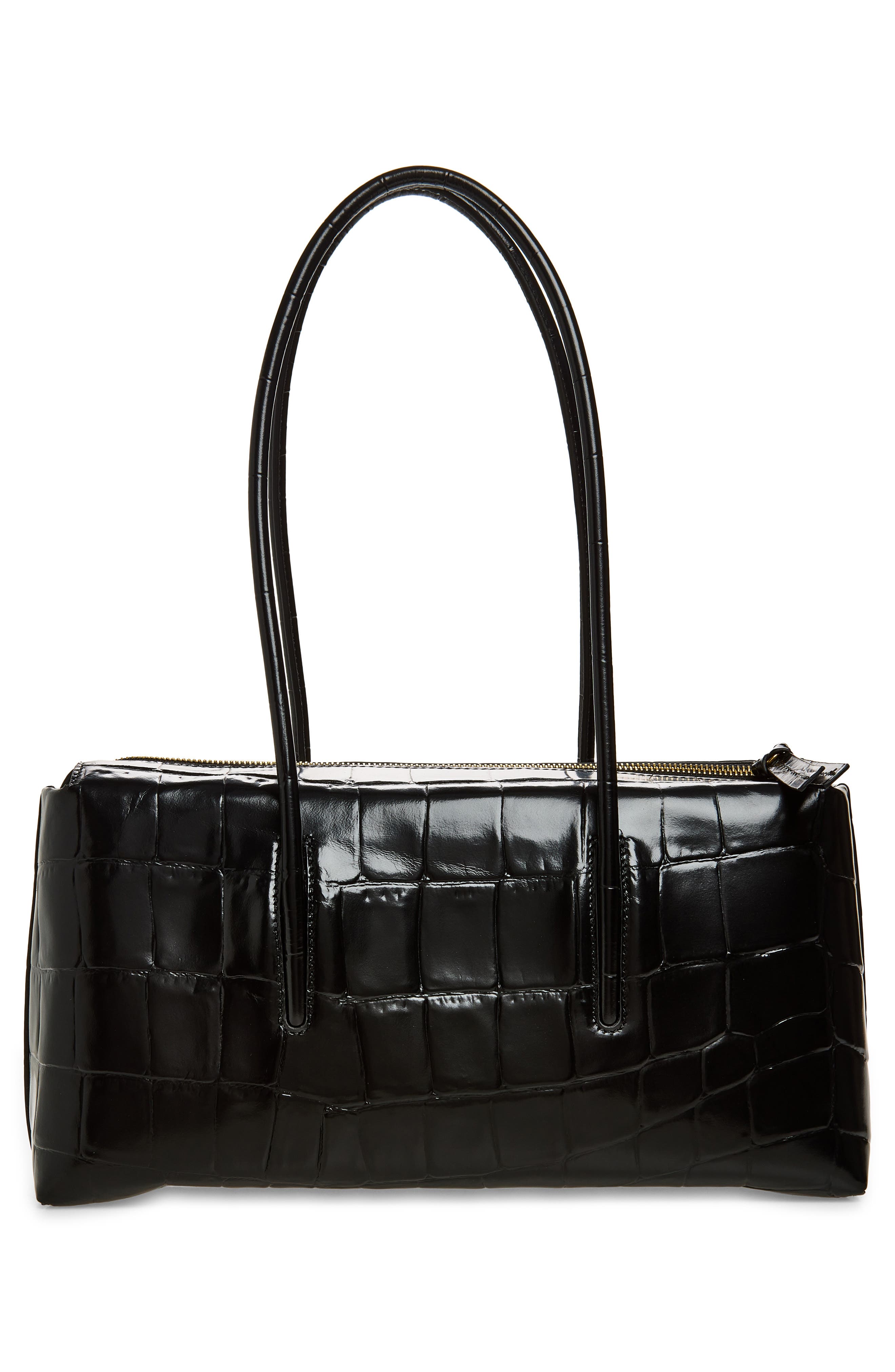 The Stockholm Croc Embossed Leather Shoulder Bag, Alternate, color, BLACK