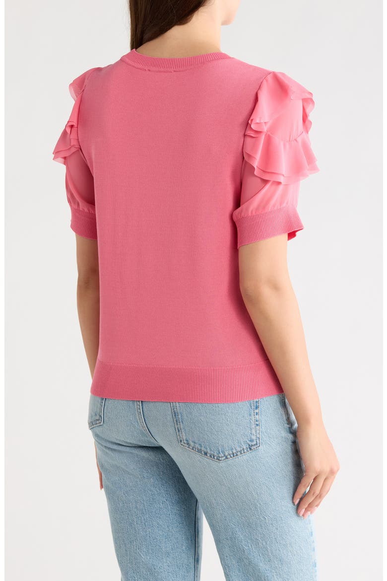 Ruffle Short Sleeve Mixed Media Sweater, Alternate, color, MADEMOISELLE PINK