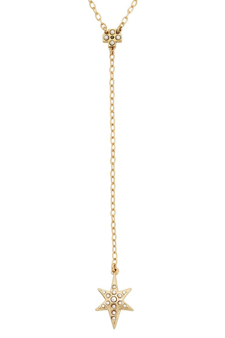 Faux Pearl Star Charm Y-Necklace, Alternate, color, GOLD