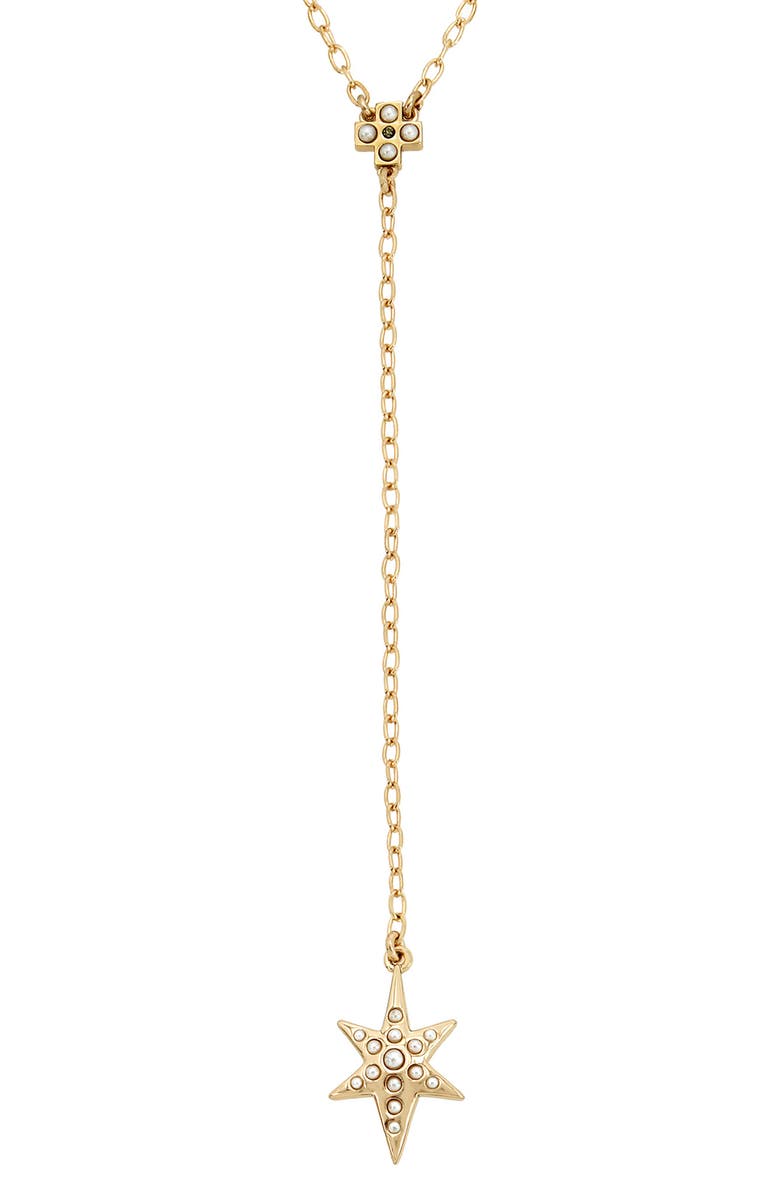 AllSaints Faux Pearl Star Charm Y-Necklace, Alternate, color, Gold
