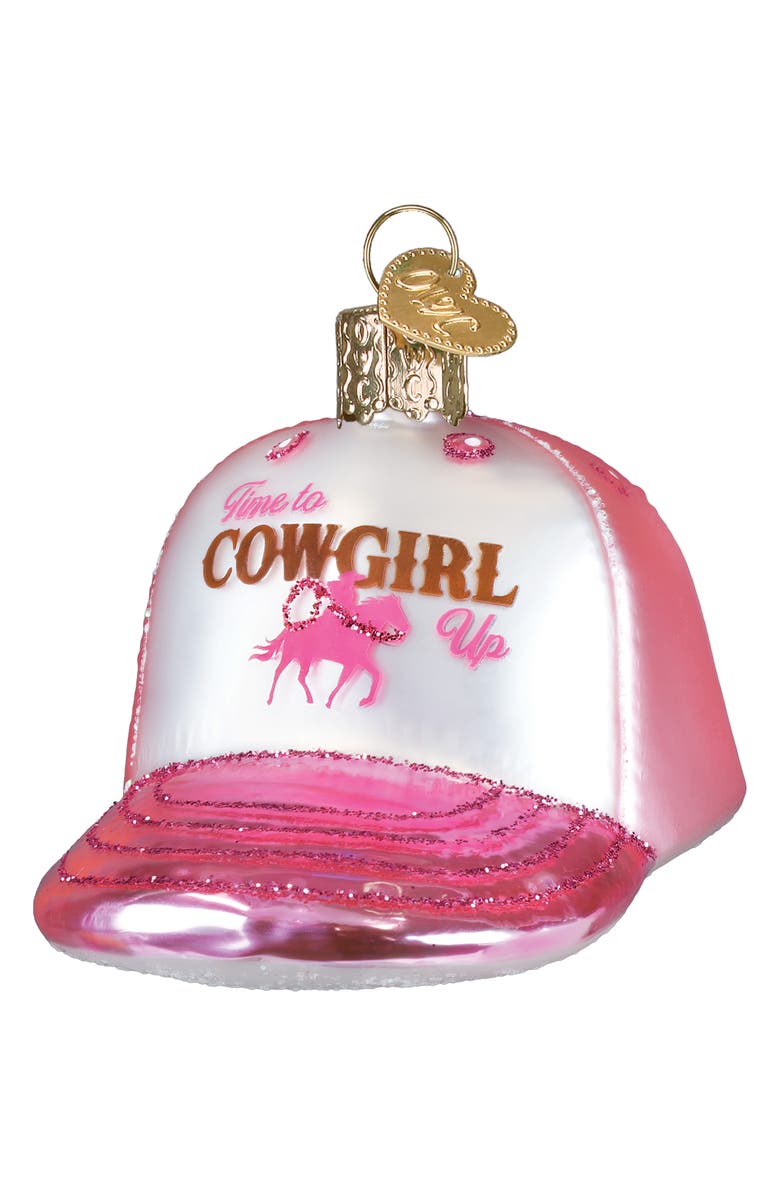 Old World Christmas Cowgirl Trucker Cap Glass Ornament, Main, color, Multi