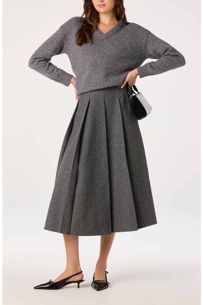 Kelsie Pleated Wool Blend Midi Skirt, Alternate, color, CHARCOAL