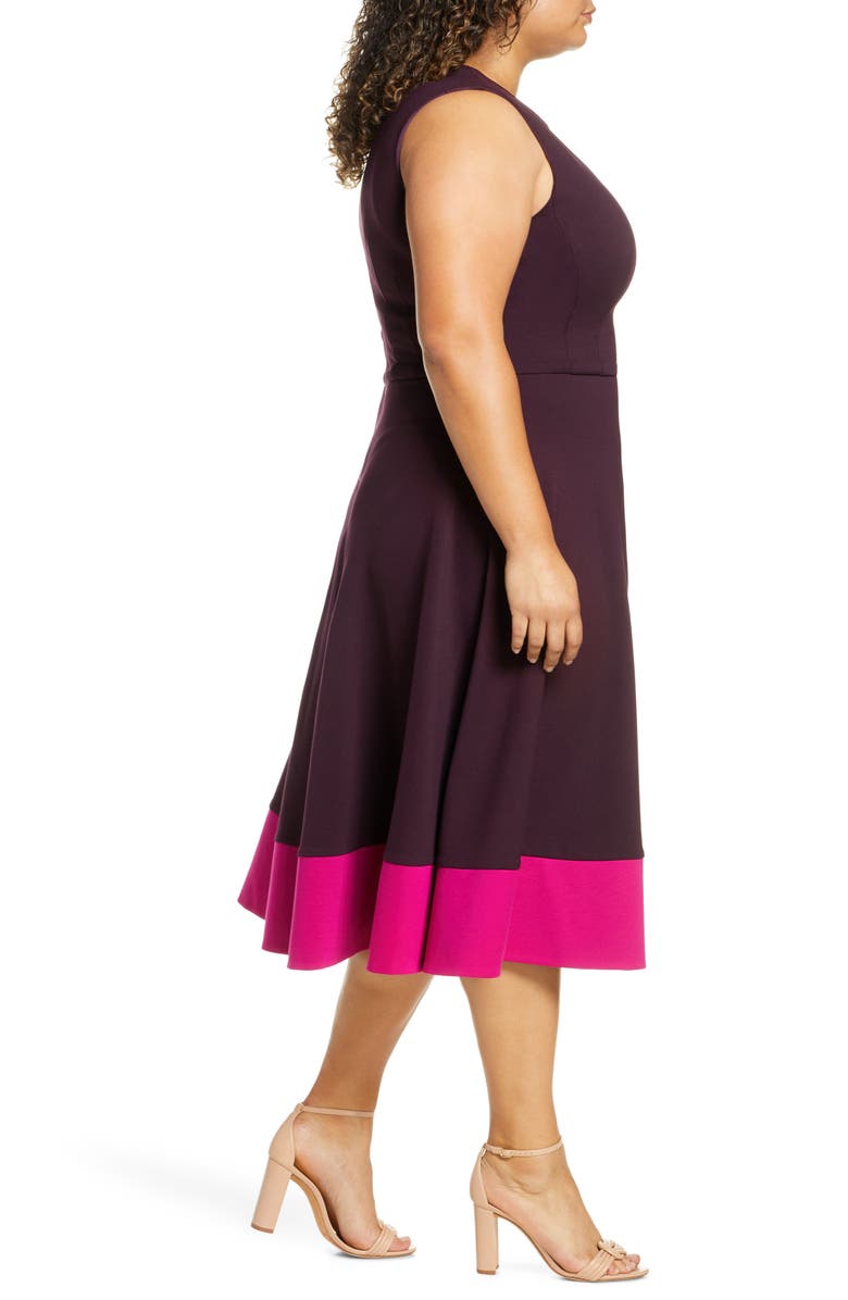 Eliza J Contrast Hem Sleeveless Fit & Flare Midi Dress, Alternate, color, 