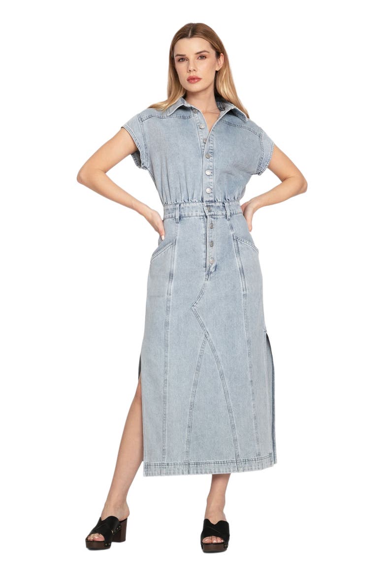 Sundown Denim Midi Shirt Dress, Main, color, Stonewash