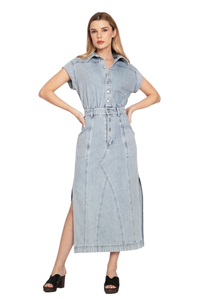 Belle & Bloom Sundown Denim Midi Shirt Dress, Main, color, Stonewash