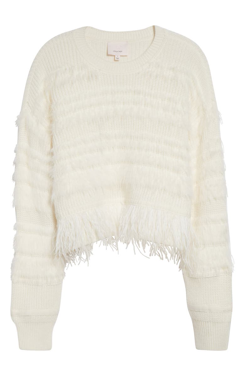 Cinq à Sept Vivi Feather Trim Wool Blend Sweater, Alternate, color, Ivory