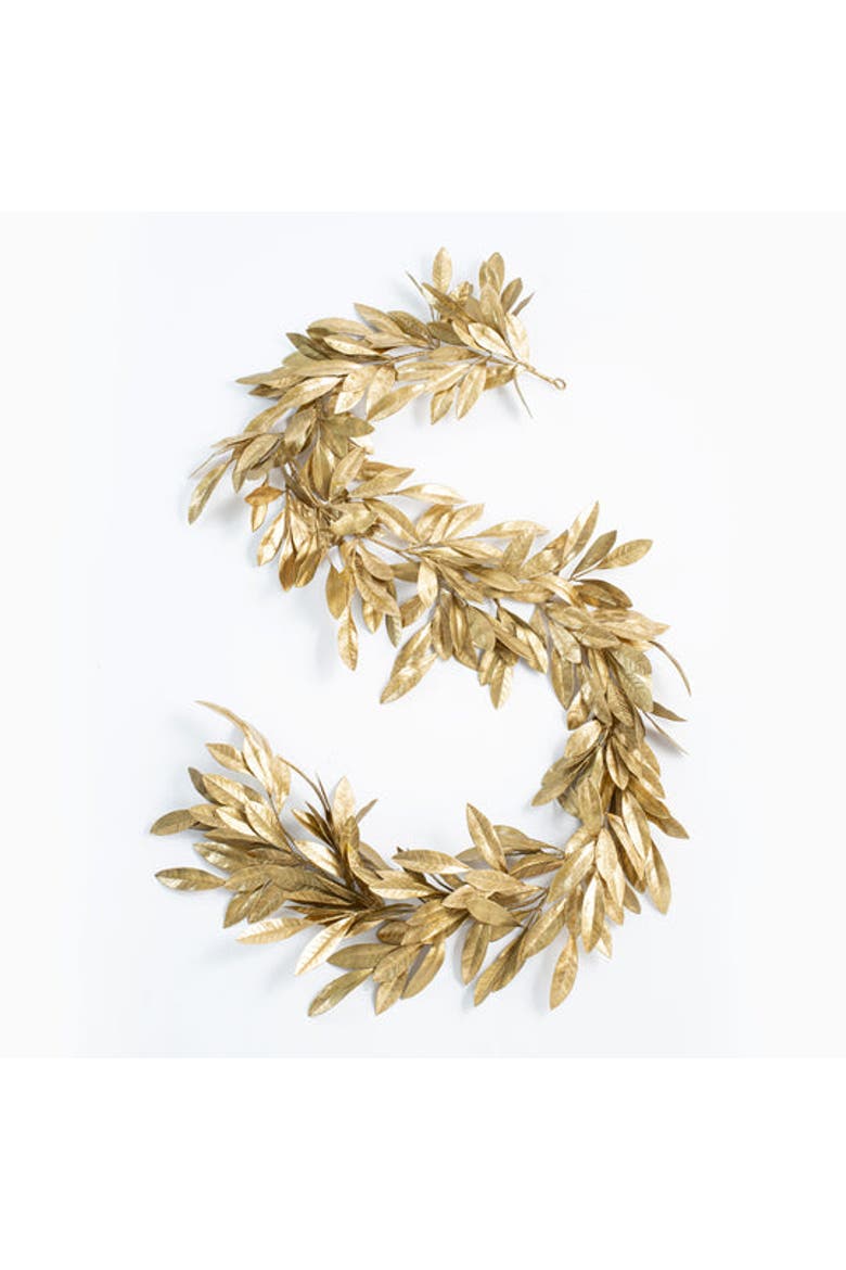 Antiqued Gold Bay Leaf Christmas Holiday Front Door Garland Table Runner, Main, color, Metallic Gold