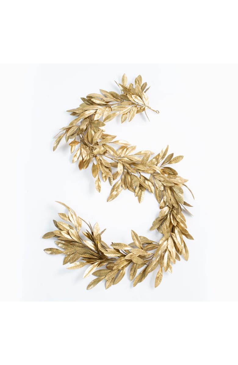 Darby Creek Trading Antiqued Gold Bay Leaf Christmas Holiday Front Door Garland Table Runner, Main, color, Metallic Gold