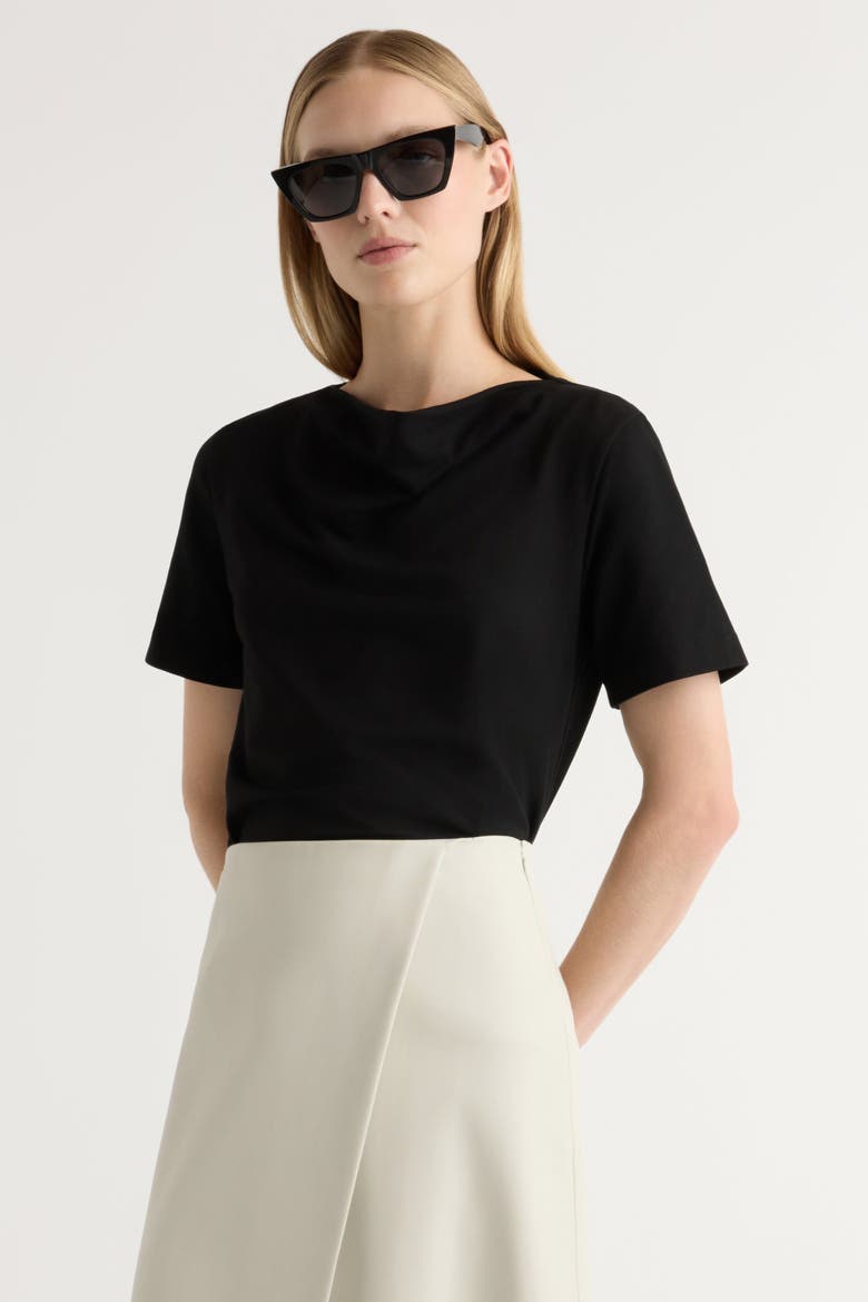 Kendra Organic Cotton Cowl-Neck Tee, Main, color, Black