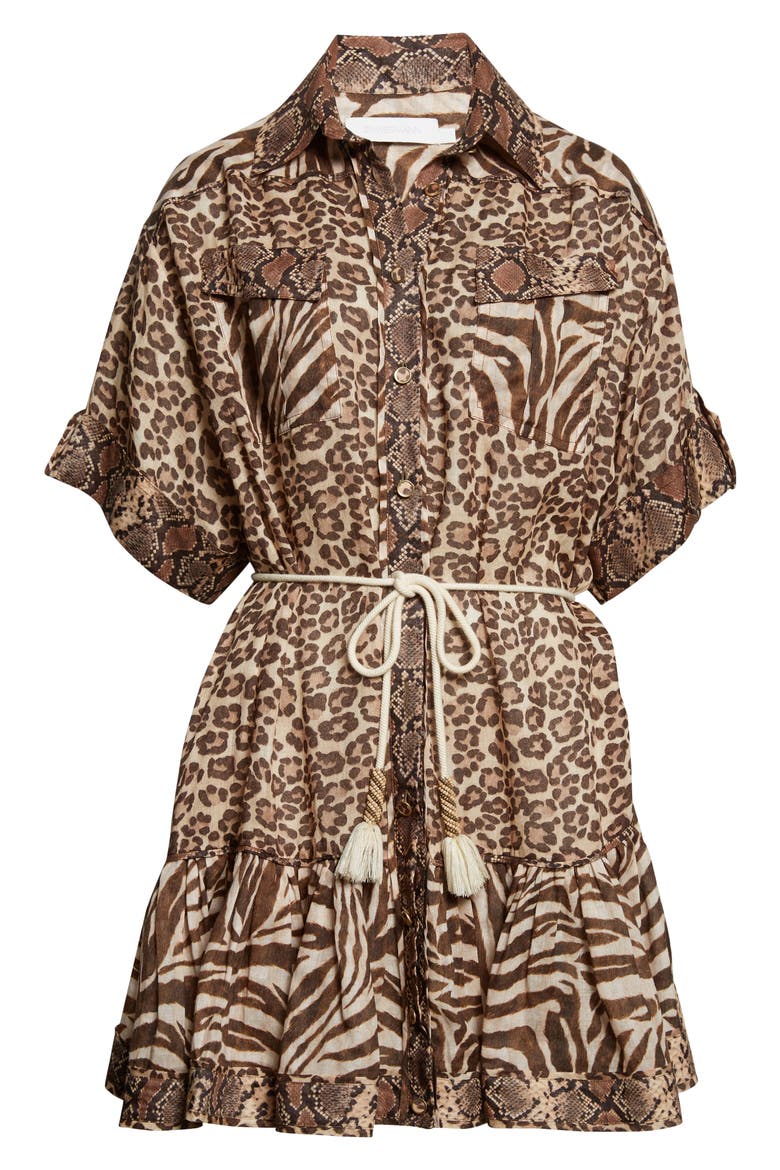 Wanderlust Animal Print Belted Cotton Shirtdress, Alternate, color, SPLICED PRINT