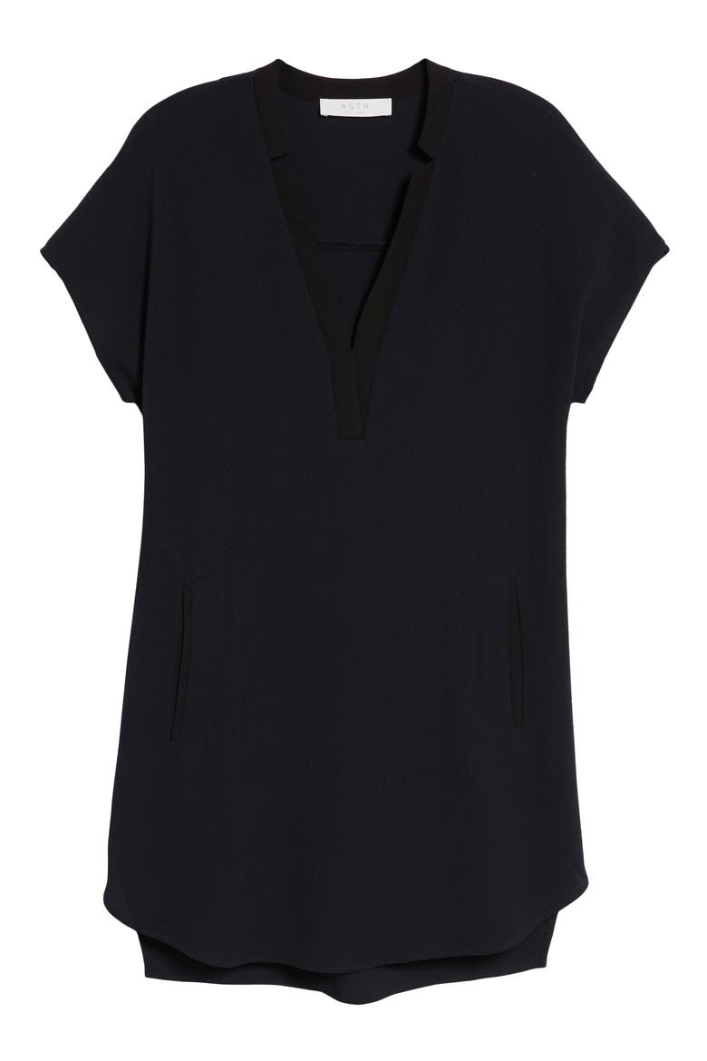 ASTR V-Neck Crepe Shift Dress, Alternate, color, BLUE