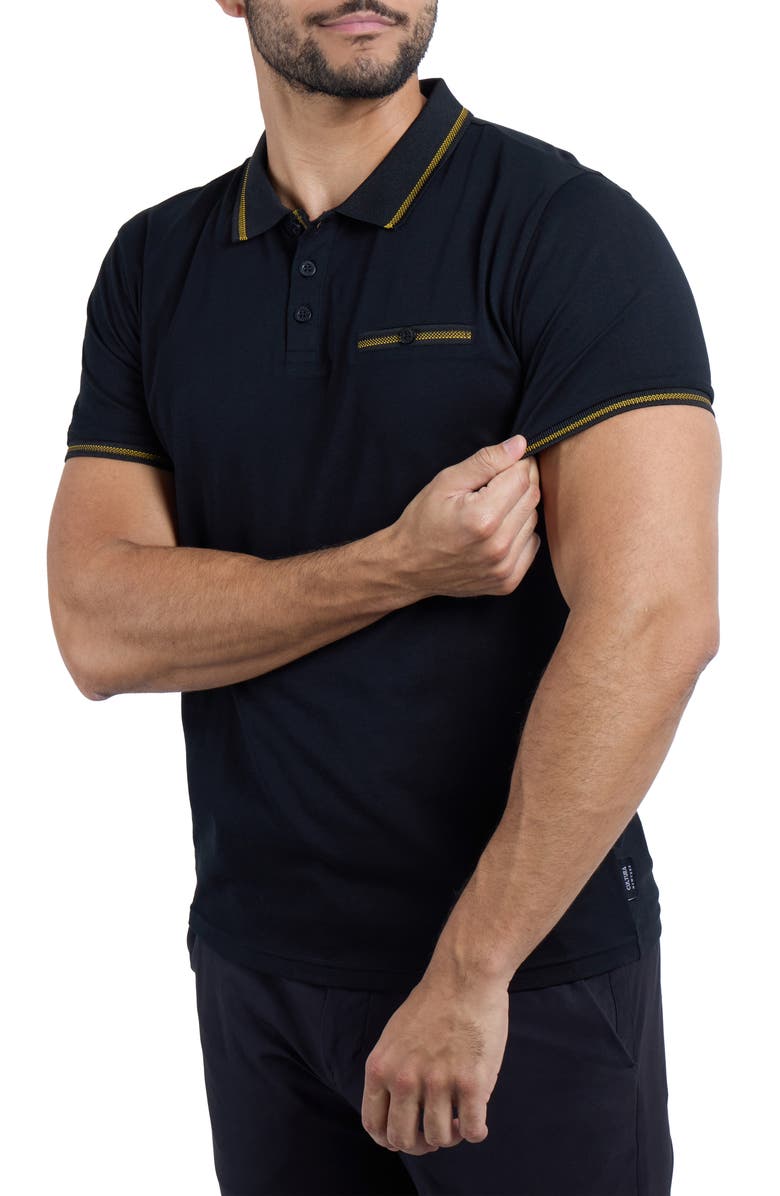XRAY Jacquard Polo, Alternate, color, Black/ Honey Mustard