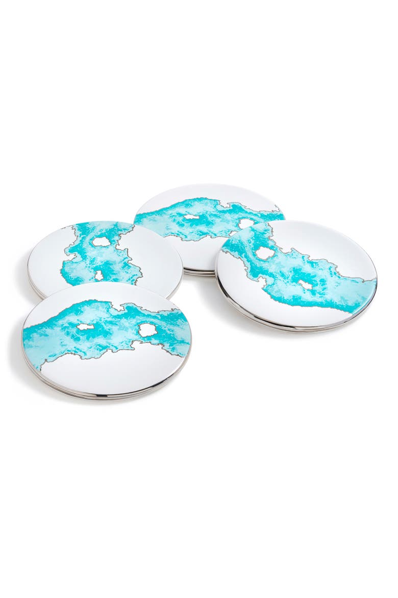 Talianna Ocean Set of 4 Ceramic Coasters, Main, color, BLUE AND SILVER