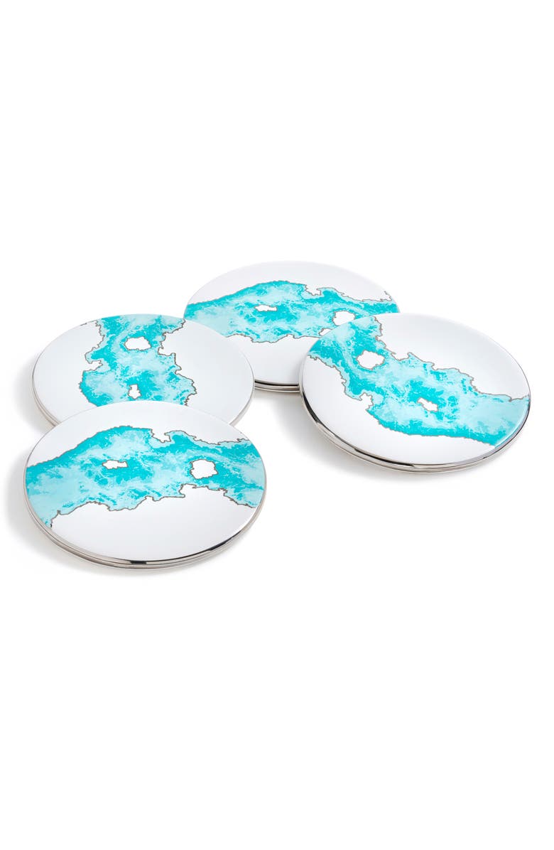 ANNA New York Talianna Ocean Set of 4 Ceramic Coasters, Main, color, Blue And Silver