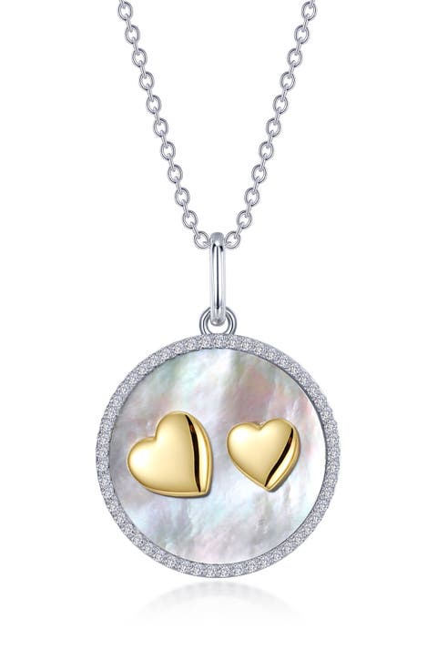 Simulated Diamond Mother-of-Pearl Double Heart Pendant Necklace