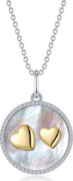 Lafonn Simulated Diamond Mother-of-Pearl Double Heart Pendant Necklace