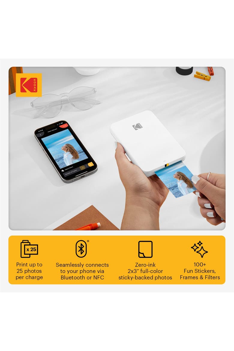 Step Slim Mobile Color Instant Photo Printer 2x3, Compatible with iOS and Android, Alternate, color, White