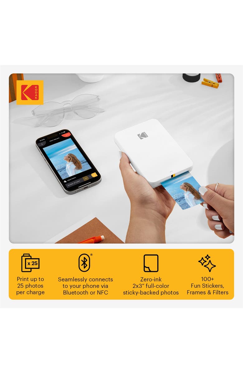 Kodak Step Slim Mobile Color Instant Photo Printer 2x3, Compatible with iOS and Android, Alternate, color, White