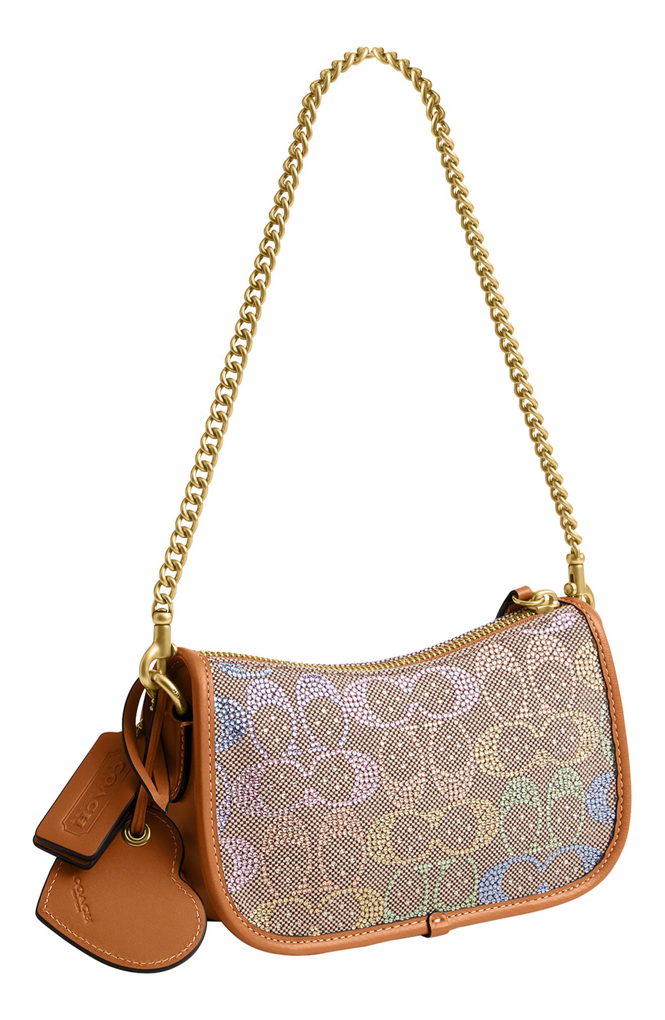 COACH Crystal Swing Zip 20 Signature Jacquard & Leather Satchel, Alternate, color, B4/ Rainbow Multi