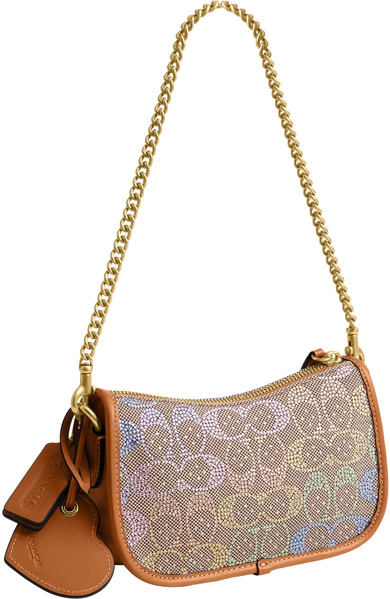 COACH Crystal Swing Zip 20 Signature Jacquard & Leather Satchel, Alternate, color, B4/ Rainbow Multi