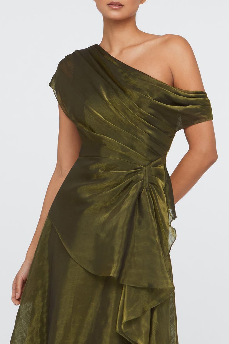 Avalina Organza Lame Gown, Alternate, color, Olive Gold