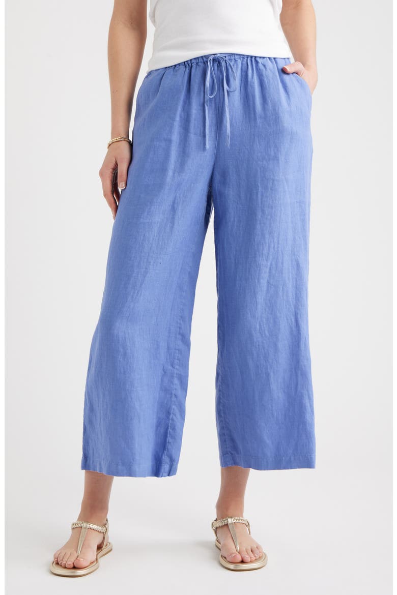 Wide Leg Crop Linen Pants, Main, color, BLUE DENIM