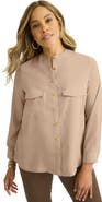 Jessica London Button-Front Chest Pocket Blouse