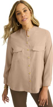 Jessica London Button-Front Chest Pocket Blouse