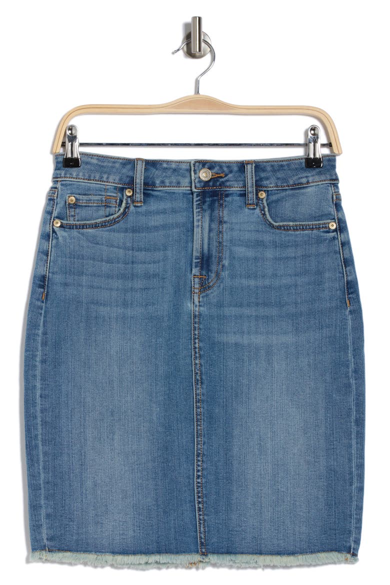 Fray Hem Denim Pencil Skirt, Alternate, color, SALTWATER W/ VINTAGE FRAY HEM