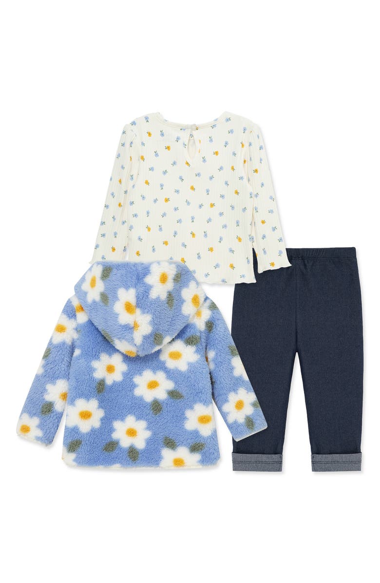 Floral Print Fleece Hoodie, Long Sleeve Top & Leggings Set