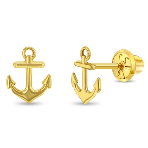 14k Polished Anchor Girl Earrings