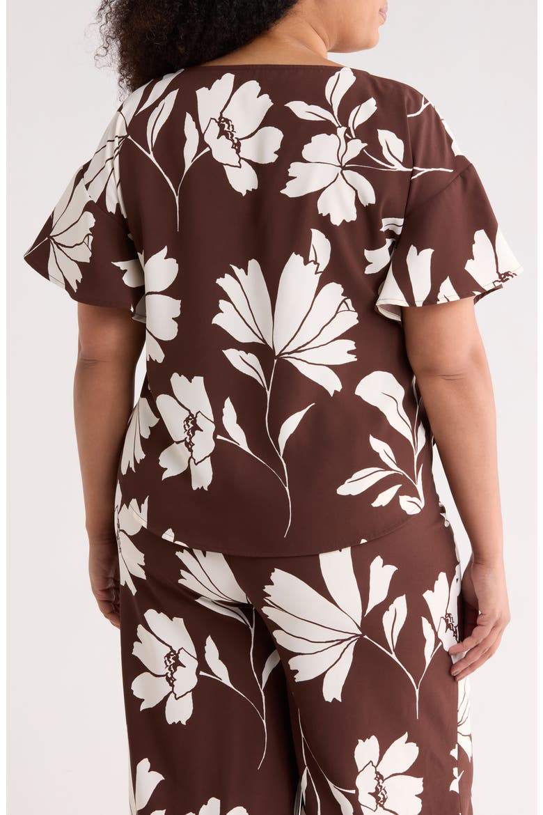 Floral Flutter Sleeve Bateau Neck Top, Alternate, color, DK CHOC/ WHT DV