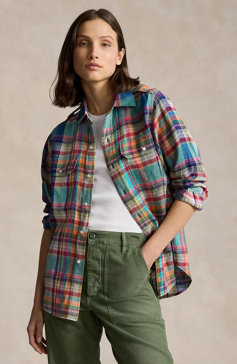 Polo Ralph Lauren Plaid Linen Button-Up Shirt, Alternate, color,