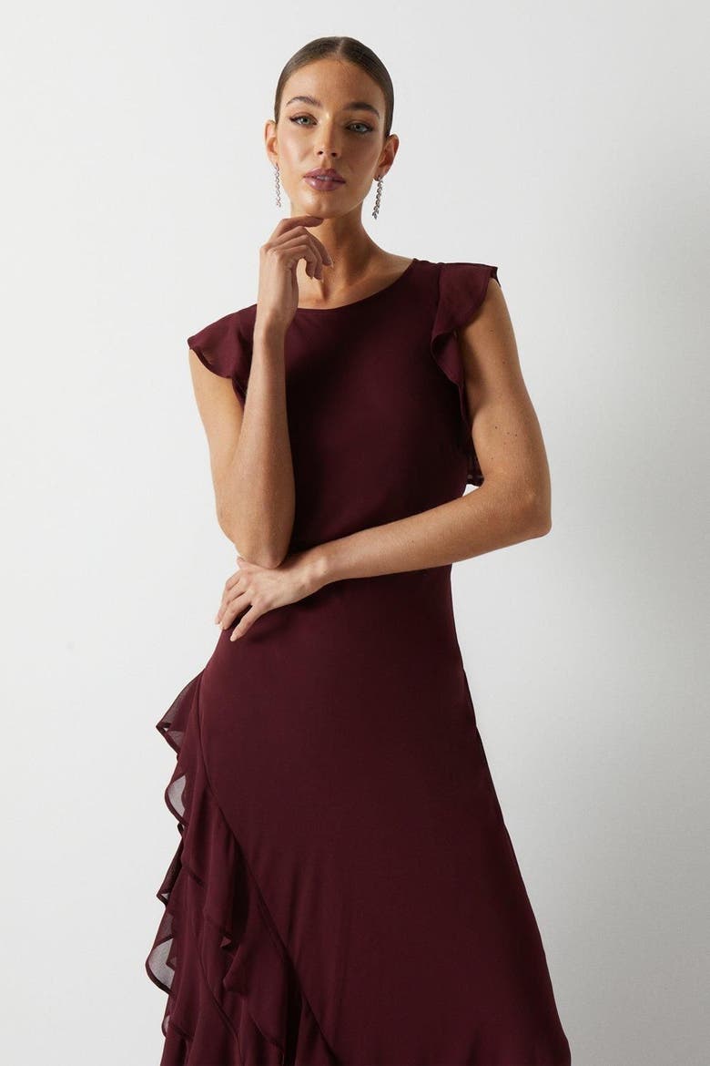 Honoured Ruffle Georgette Maxi Dress, Alternate, color, Malbec