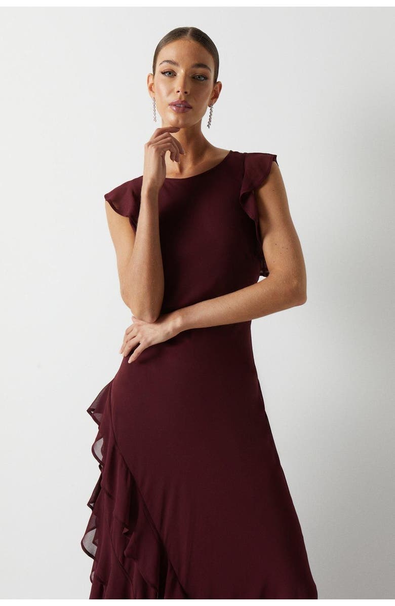 Coast Honoured Ruffle Georgette Maxi Dress, Alternate, color, Malbec