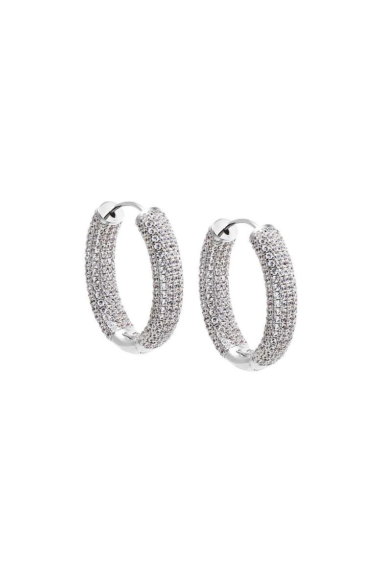 Oval CZ Pavé Wide Hoop Earring, Main, color, Silver