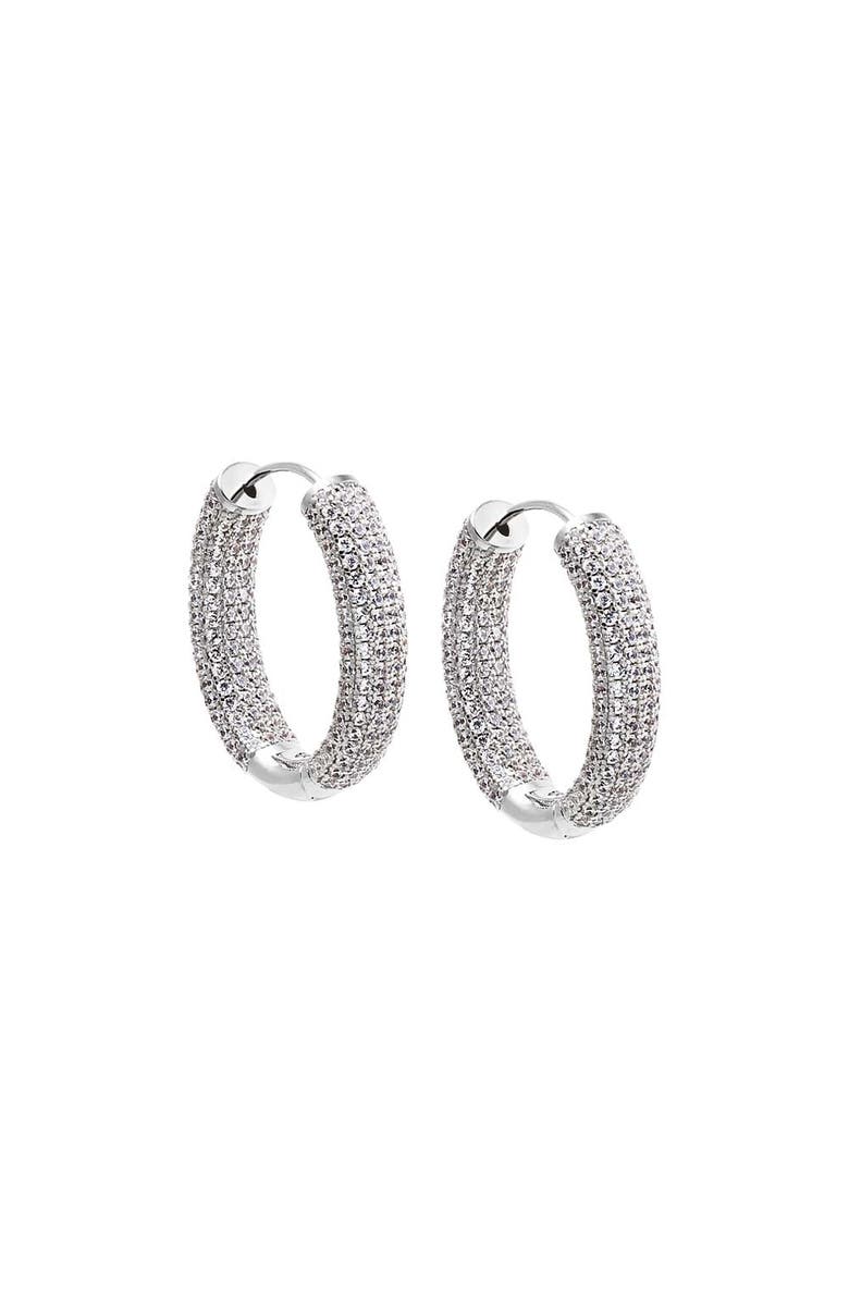 BY ADINA EDEN Oval CZ Pavé Wide Hoop Earring, Main, color, Silver