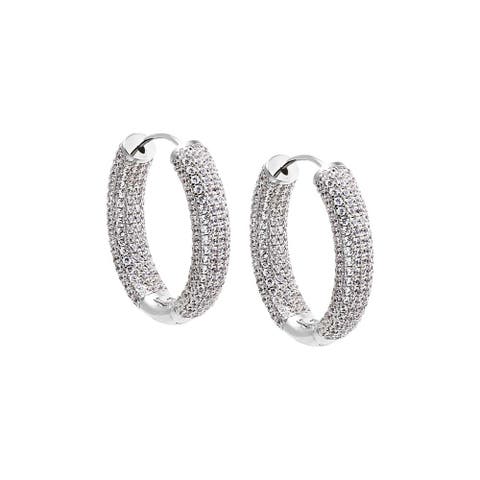 Oval CZ Pavé Wide Hoop Earring
