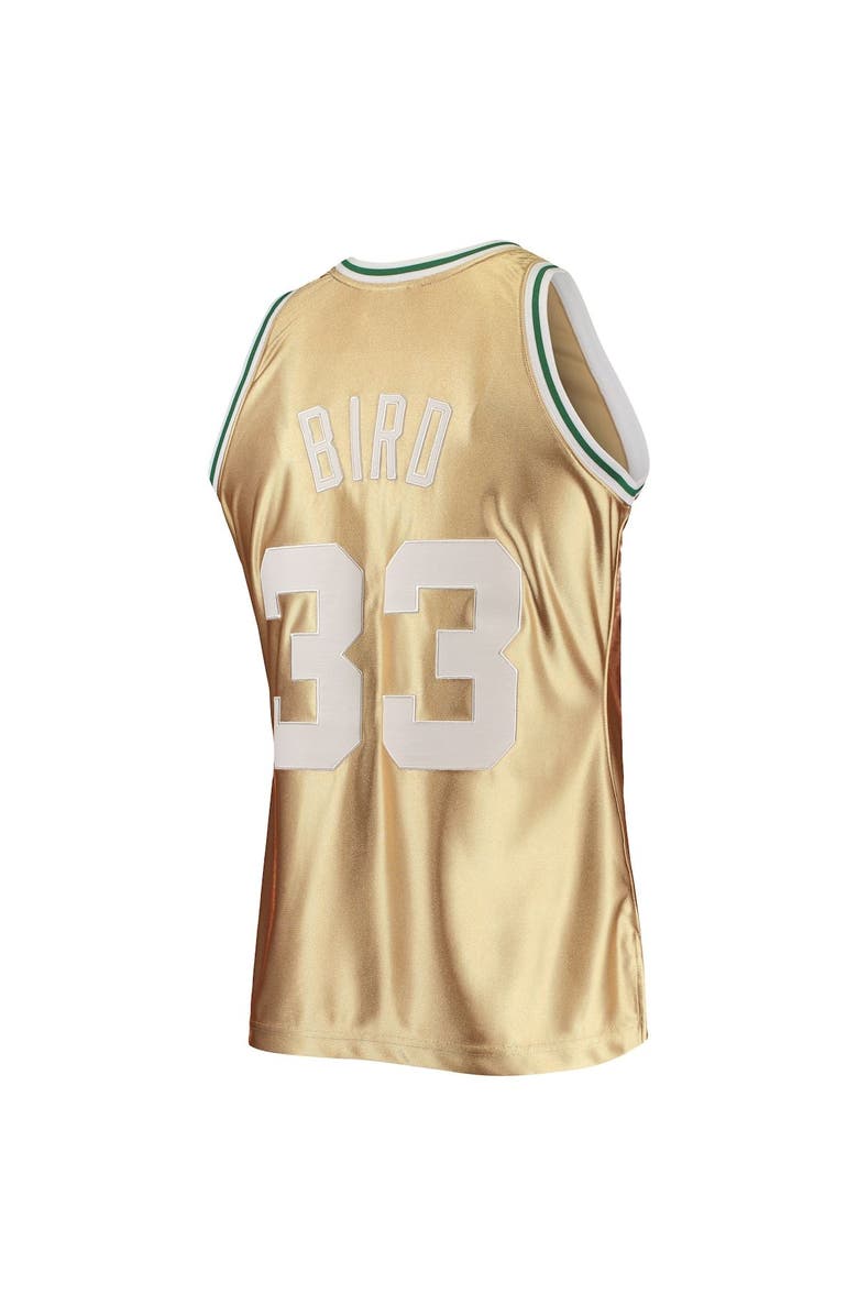 Mitchell & Ness Men's Mitchell & Ness Larry Bird Gold Boston Celtics 75th Anniversary 1985/86 Hardwood Classics Swingman Jersey, Alternate, color, 