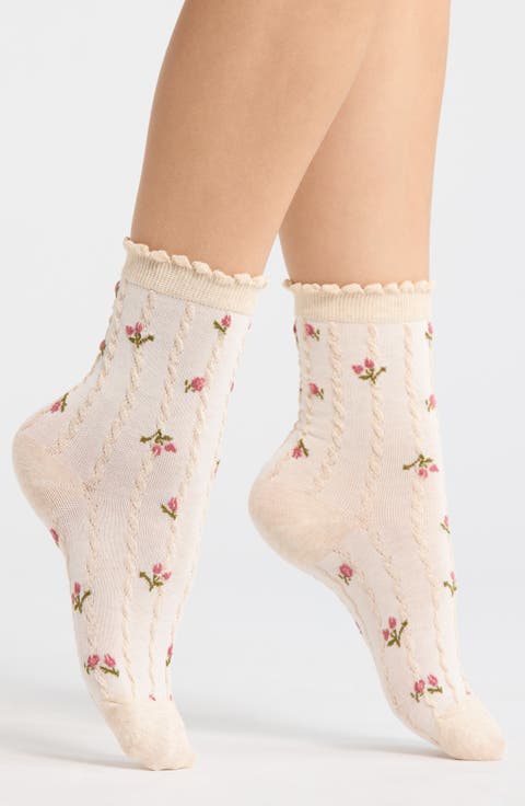 Pretty Floral Crew Socks