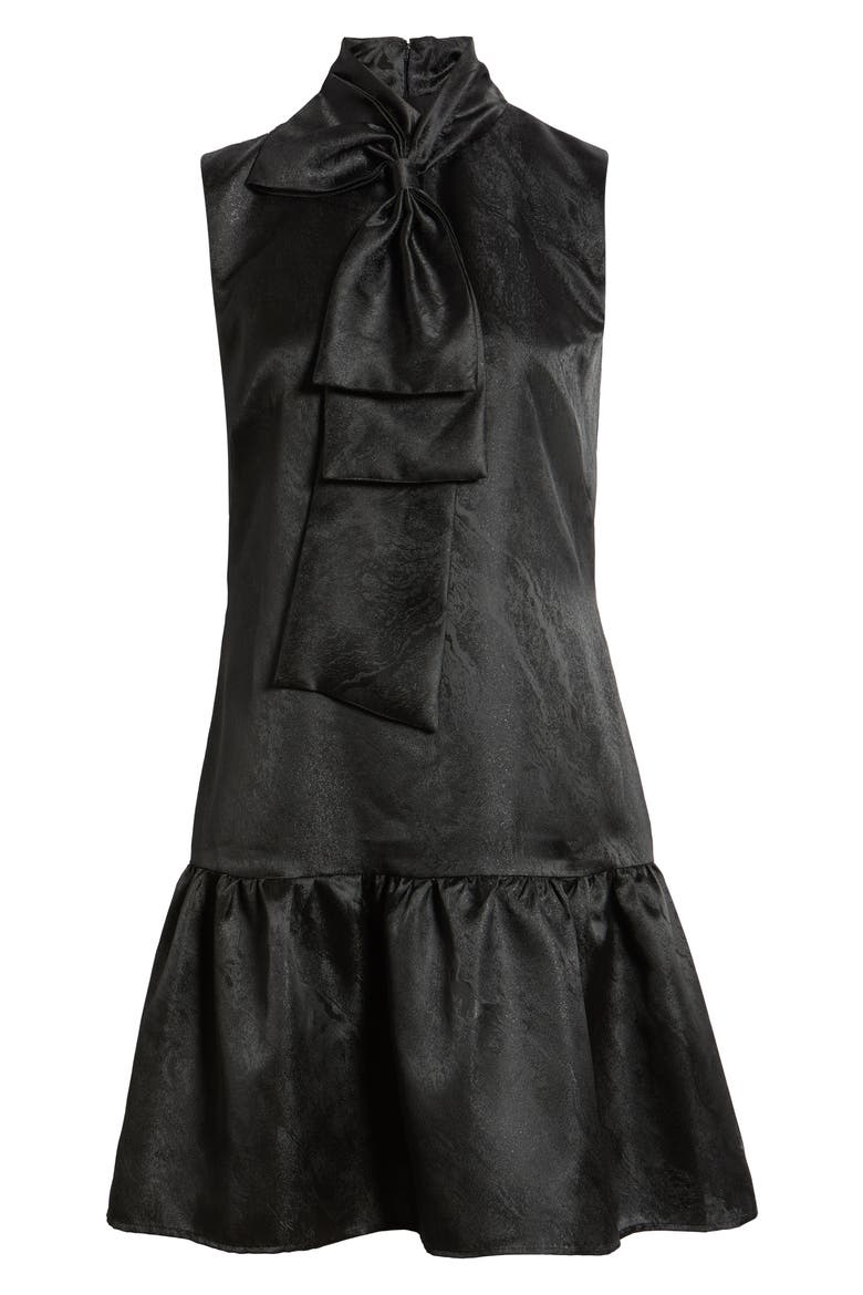 Bow Neck Tiered Dress, Alternate, color, ANNE BLACK