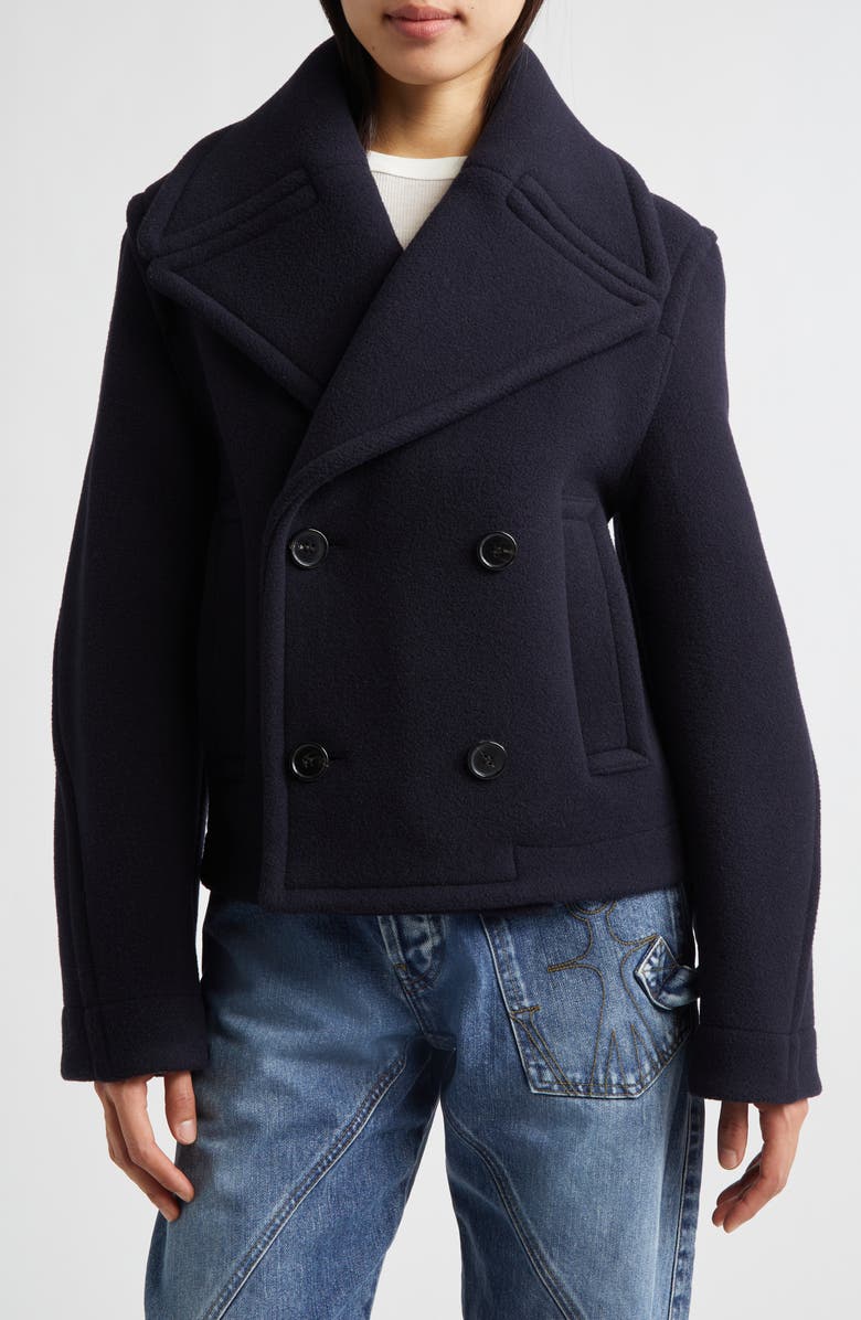 JW Anderson Crop Double Face Wool Peacoat with Removable Hood, Alternate, color, 