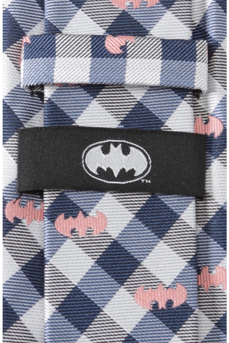 Batman Plaid Silk Tie, Alternate, color, NAVY