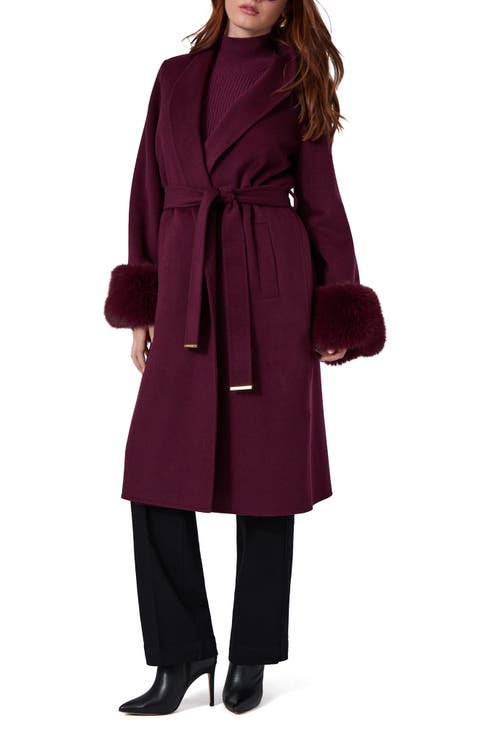 Ice Belted Coat with Faux Fur Cuffs